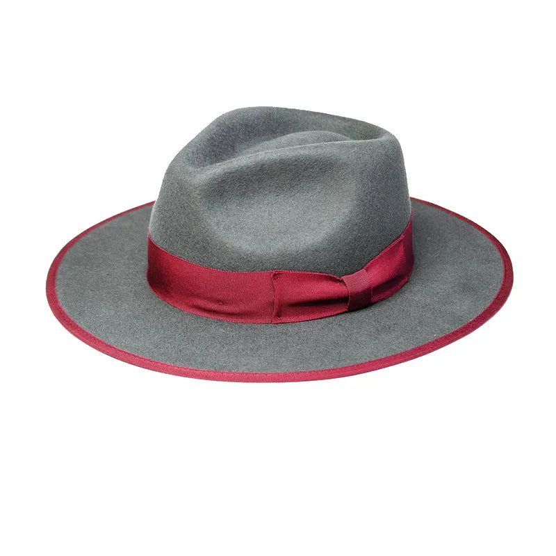 Ready to Ship Gray Men's 100% Wool Felt Wide Brim Fedora Hat Elegant Borsalino Trilby Gentleman Hats for Business or Party