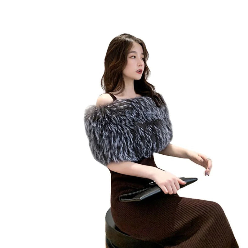 Elastic Collar Warmer Fox Fur Wrap Fashion Women Cape Winter Women Cape Winter Fox Fur Scarf Elastic Should Warmer