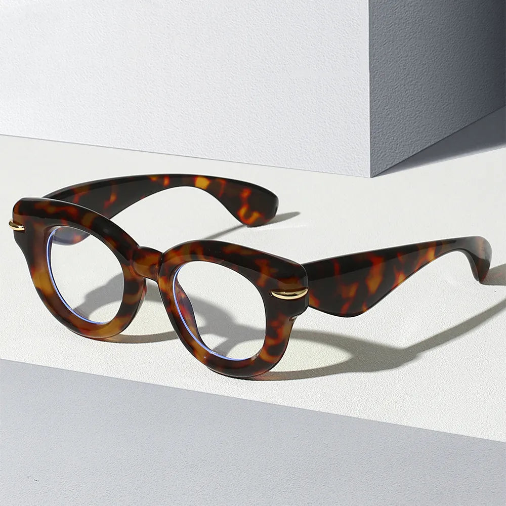QSKY Personalized Candy Color Thick Frame Round Design Unique Eyewear Women Men Rice Nail Blue-Light-Blocking Eyeglasses
