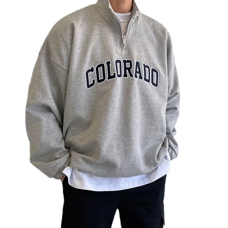 Custom Men's Turtleneck Half Zip Sweatshirt 100% Organic Cotton Plus Size Drop Shoulder Blank Sweatshirt for Men