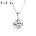 CZCITY Diamond Trending Flower Zircon Shape Pendant Chain Woman Moissanite Necklace 925 Sterling Silver