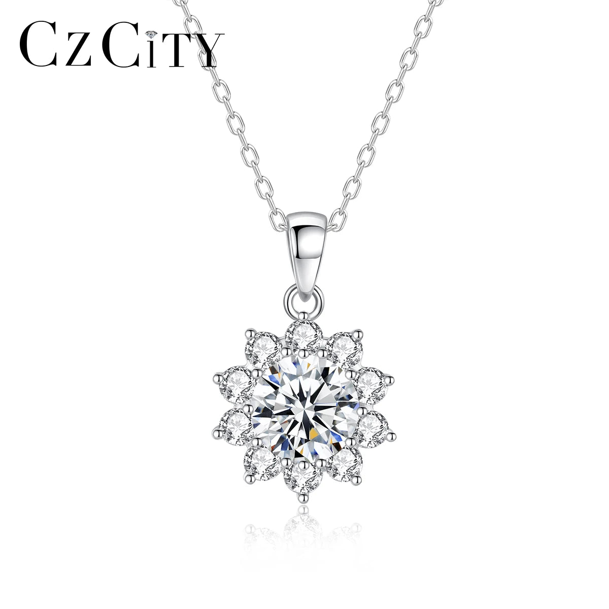 CZCITY Diamond Trending Flower Zircon Shape Pendant Chain Woman Moissanite Necklace 925 Sterling Silver