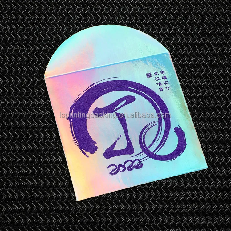 Luxury Customized Logo Printed Kraft Paper Holographic Gift Packaging Envelope for Gemstone Jewelry with Rainbow Color