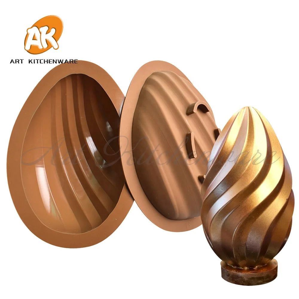 AK 2pcs/set 6 Inch Torch Easter Egg Silicone Mold for Chocolate DIY Handmade Bakery Cake Decorating Egg Chocolate Plastic Mold