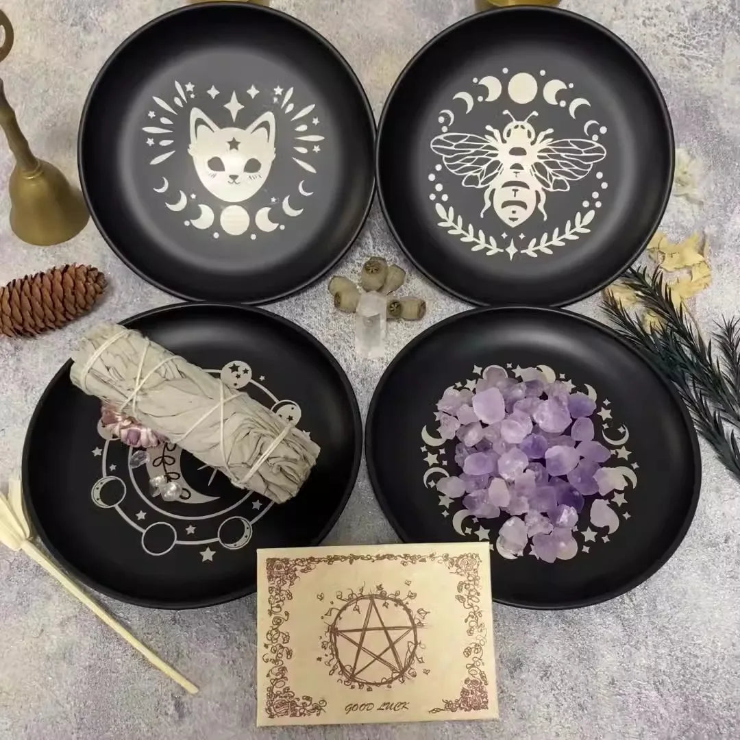 14cm Cat Altar Ritual Plate Stainless Steel Tray Prayer Astrology Tarot Holder for Sage Palo Santo Smudging Crystal Decoration