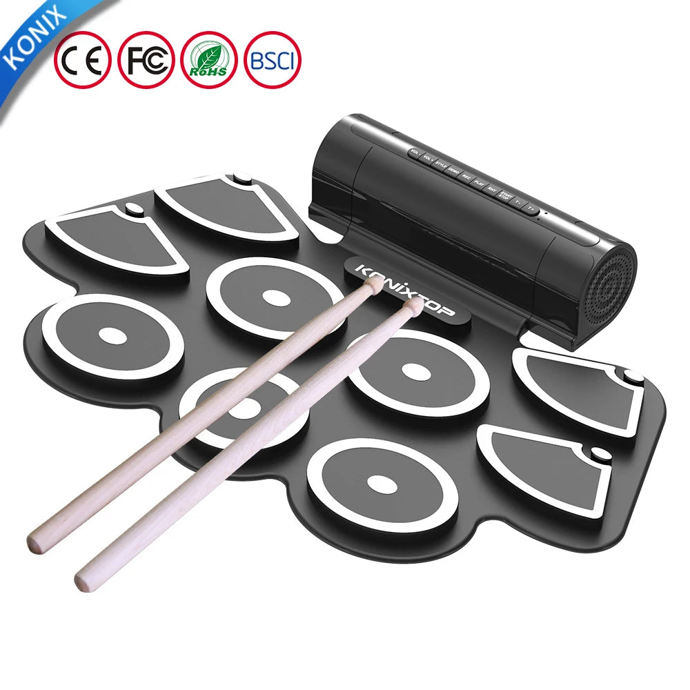 Electronic Drum Kit Musical Instrument Silicone 9 Drums Pad  Flexible Portable Module Percussion Music Set With 2 Foot Pedals