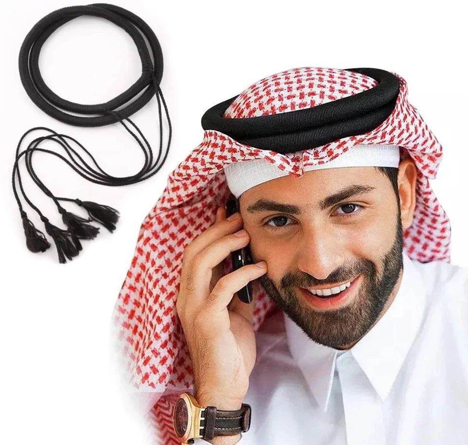 Arab Men Muslim Head Scarf Put on Turban Headband Keffiyeh/Shemagh Wrap Arabic Egal Headband Arab Aqel Rope