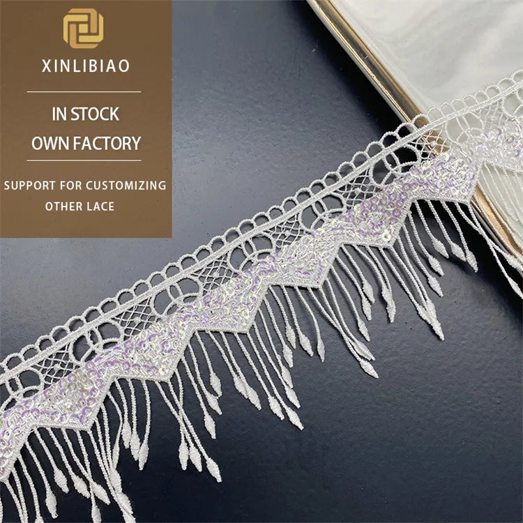 Manufacturers Wholesale Water Soluble Fringe Lace Skirt Cuff Edging Clothing Lace Decoration Embroidery Sequin LaceLace Trim