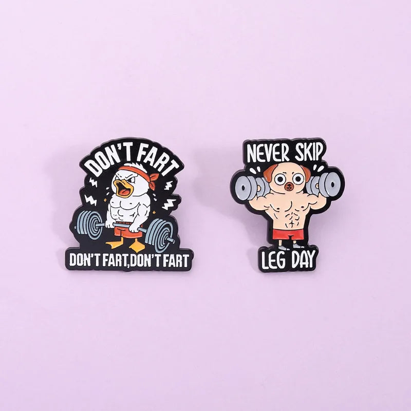 Wholesale Cute Dog and Duck Soft Enamel Fitness Lapel Pin Gym Workout Exercise Motivational Badge for Gym Souvenirs
