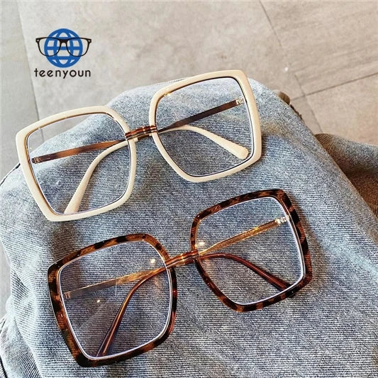 Teenyoun Eyewear Oversized Square Thin Pc Frame Eye Glasses Fashion Student Anti Blue Light Eyeglasses for Women