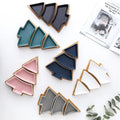Hot Selling 2023 Nordic Christmas Tree Shape Dessert Plate Snack Plate Ceramic Plate with Bamboo Tray