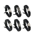 Black PU Leather Silver Color Tennis Racket Racquet Baseball Rugby Football Soccer Basketball Volleyball Male Bracelets for Men