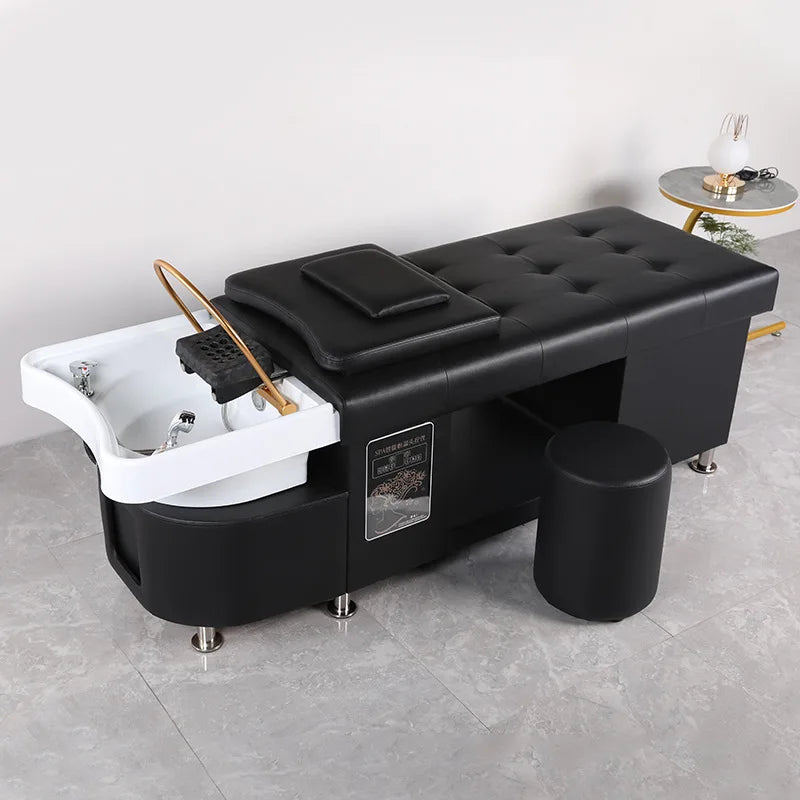 Modern Japanese Head Therapy Shampoo Massage Bed with Steamer for Barber and Beauty Salon Furniture Black Synthetic Material