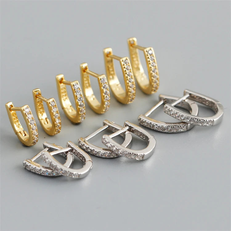 Fashion Diamond Zircon 18k Gold 925 Sterling Silver Huggie Hoop Earring for Women