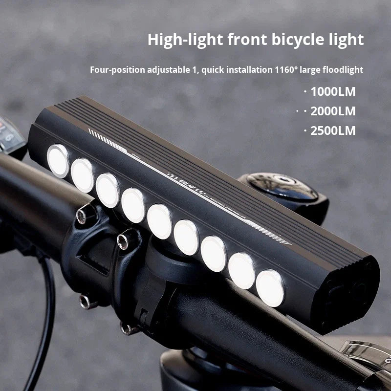LED Bicycle Headlight Battery-Powered Aluminum Alloy Long-Lasting Front USB-C Charging 160 Wide Beam for Night Cycling
