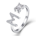 YILUN M Letter Design Sterling Silver Cubic Zirconia Adjustable Ring Minimalist Jewelry for Women