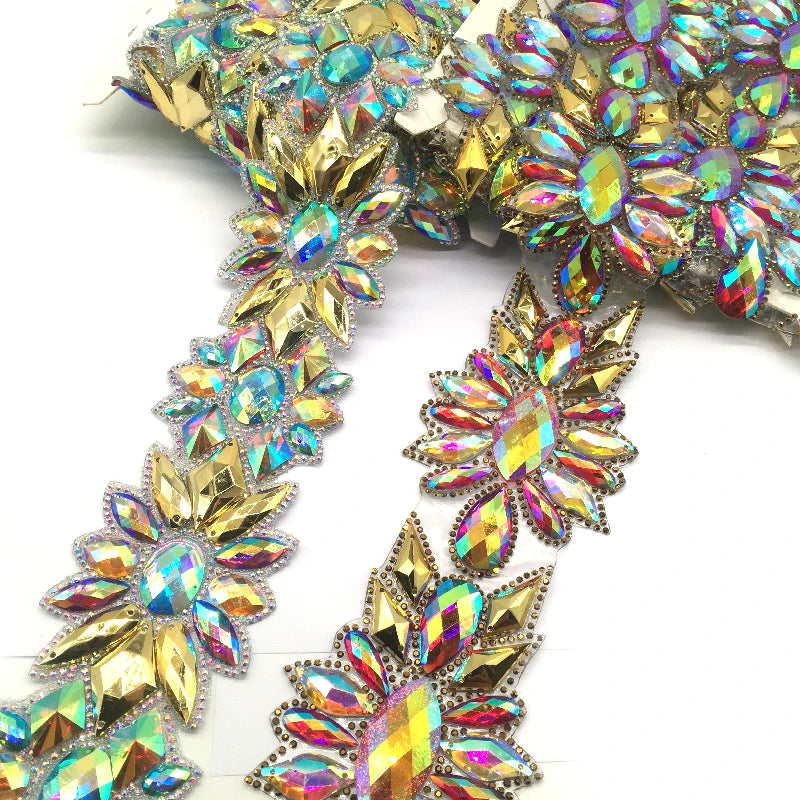 Wholesale Iron on Resin Rhinestone Trimming Chains Rhinestone Appliques for Garment Accessories