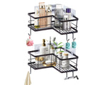 Modern Design Wall Mounted SUS304 Matte Black Adhesive Corner Shower Shelf Eco-Friendly Durable Bathroom Storage Rack Hooks