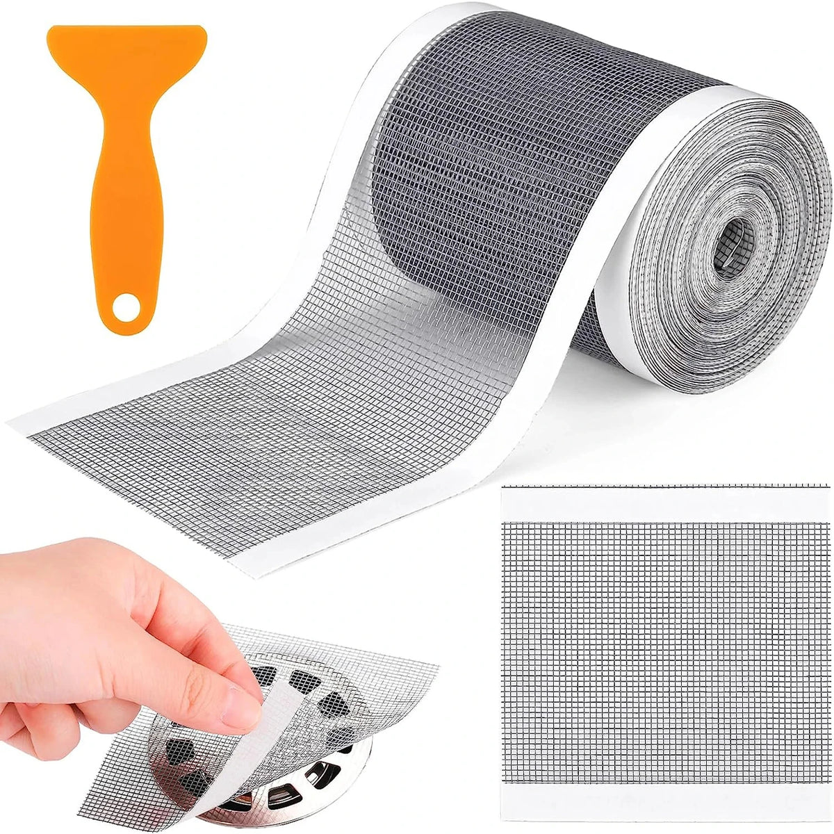 10/5m Cuttable Shower Drain Hair Catcher Self-Adhesive Floor Drain Stickers Disposable Mesh Sink Strainer Filter for Bathroom