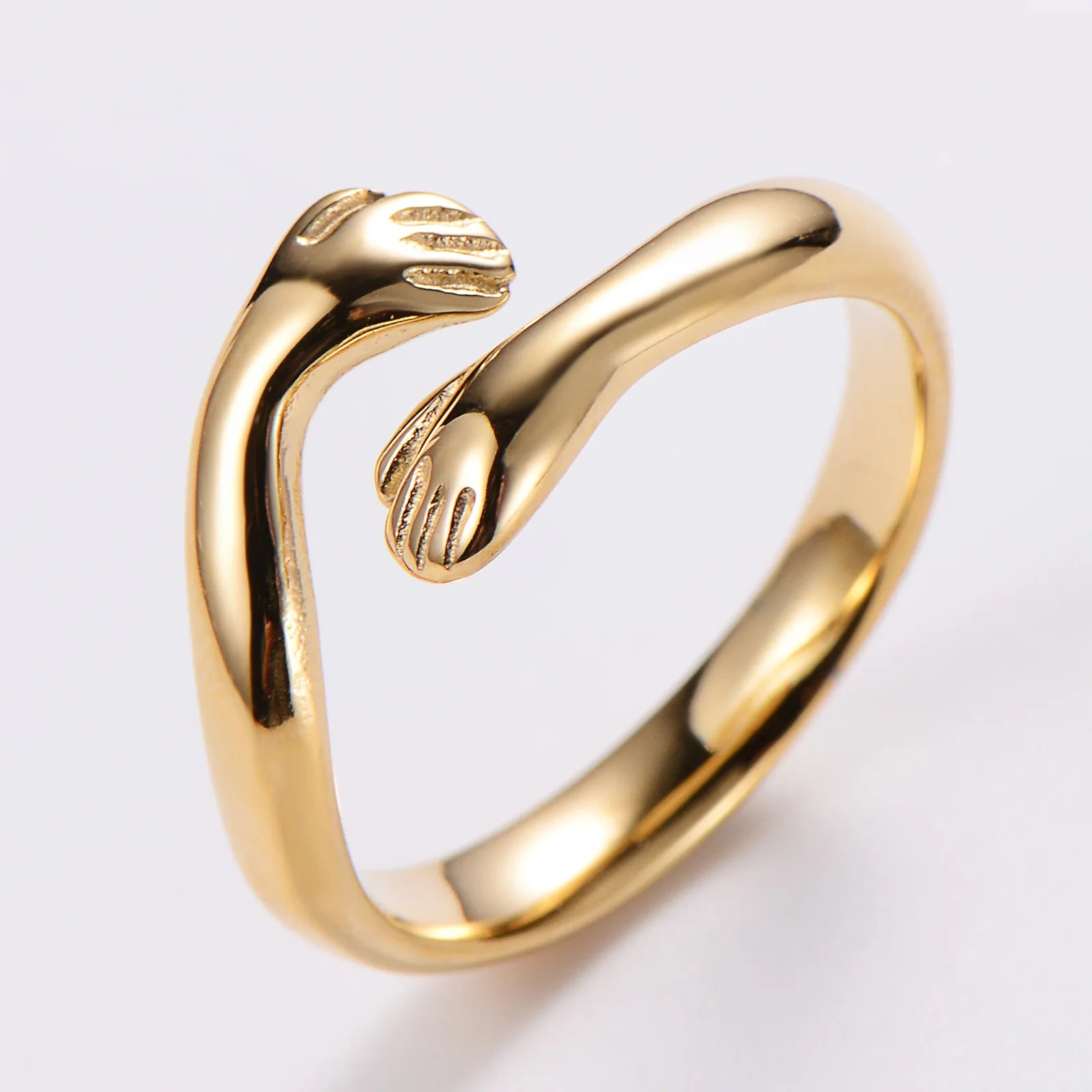 Romantic Birthday Gift 18k Gold Plated Stainless Steel Hugging Hands Finger Hug Me Ring for Girls