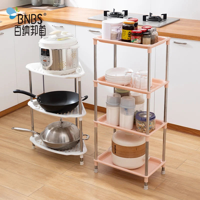 Multi-Purpose Stainless Steel Plastic Standing Storage Rack Bathroom Kitchen Household Spice Shelf Storage Design Options