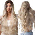 Long Wavy Ombre Black Blonde Synthetic Wigs for Women Natural Middle Part Heat Resistant Hair Wigs Custom Color Wig
