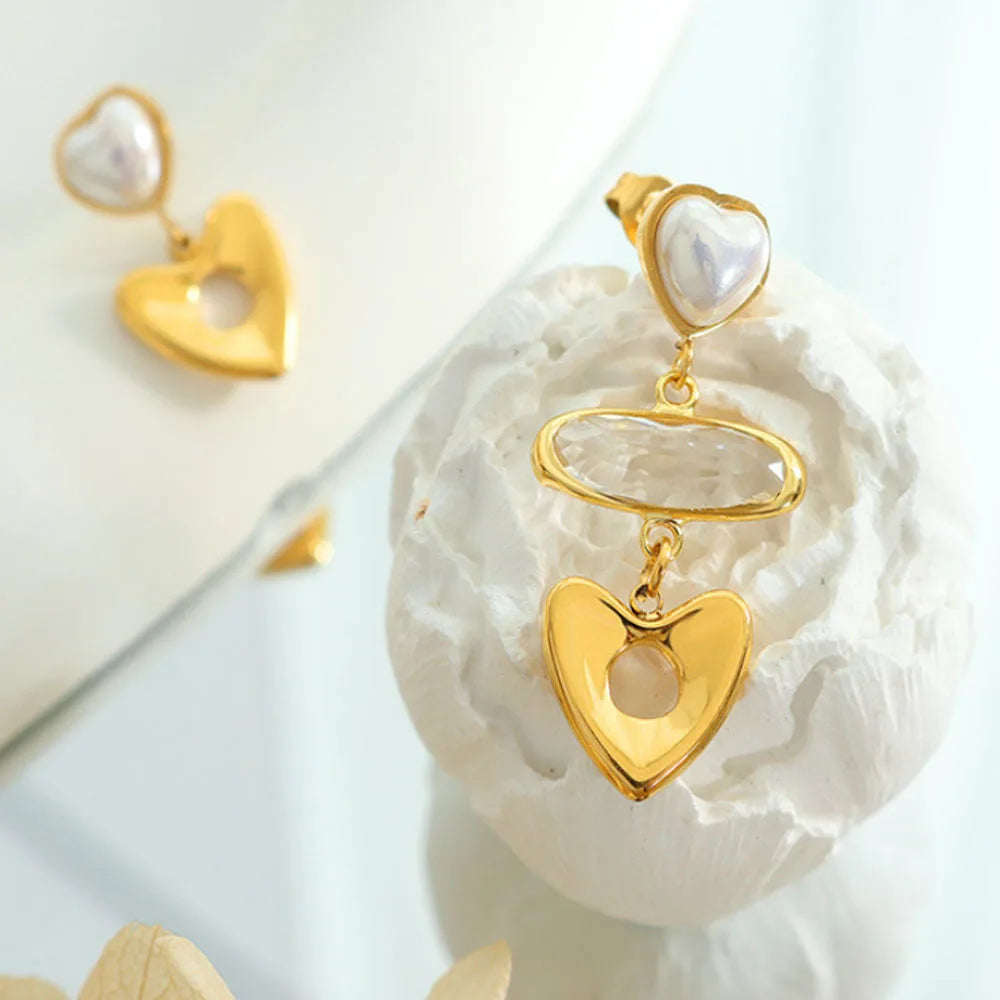 Designer Non Tarwaterproof Titanium Stainless Steel 18k Gold Plated Heart Pendant Asymmetric Earring Popular Brands Jewelry
