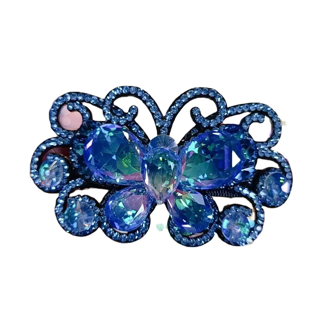 Luxury Women Butterfly Spring Clips Shiny Crystal Metal Hairpins with Rhinestone for Hair Decoration