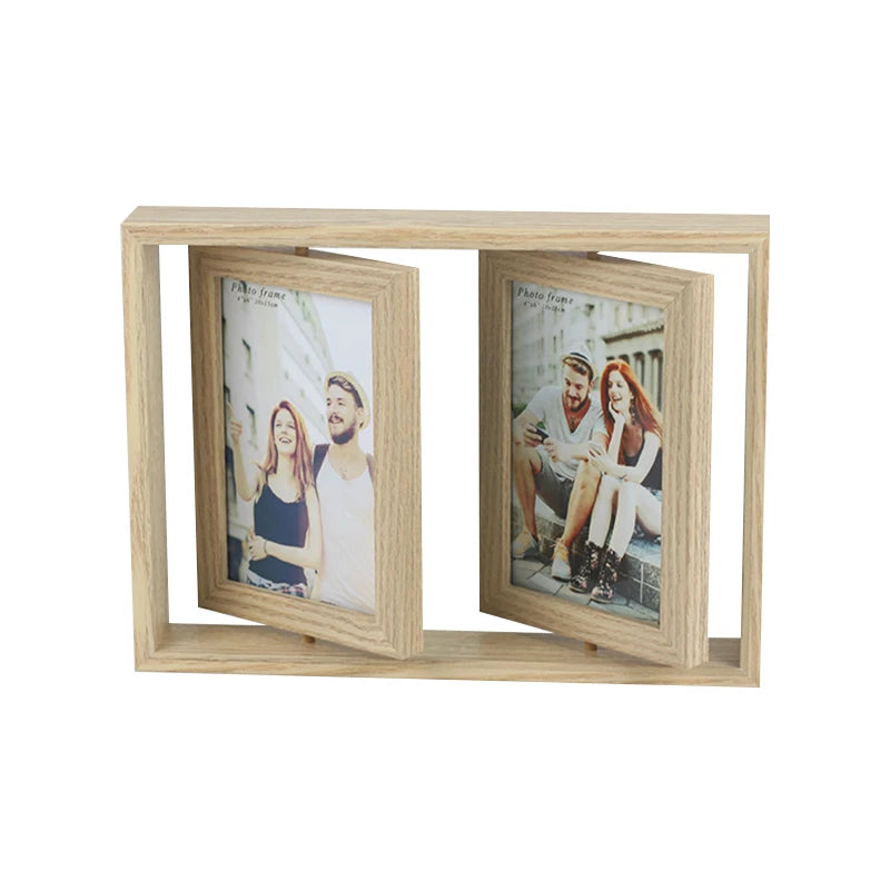 Jinnhome Natural Wooden 2  in 1 Multi-purpose Rotating Picture Frame Wooden Photo Frame for Home Decor