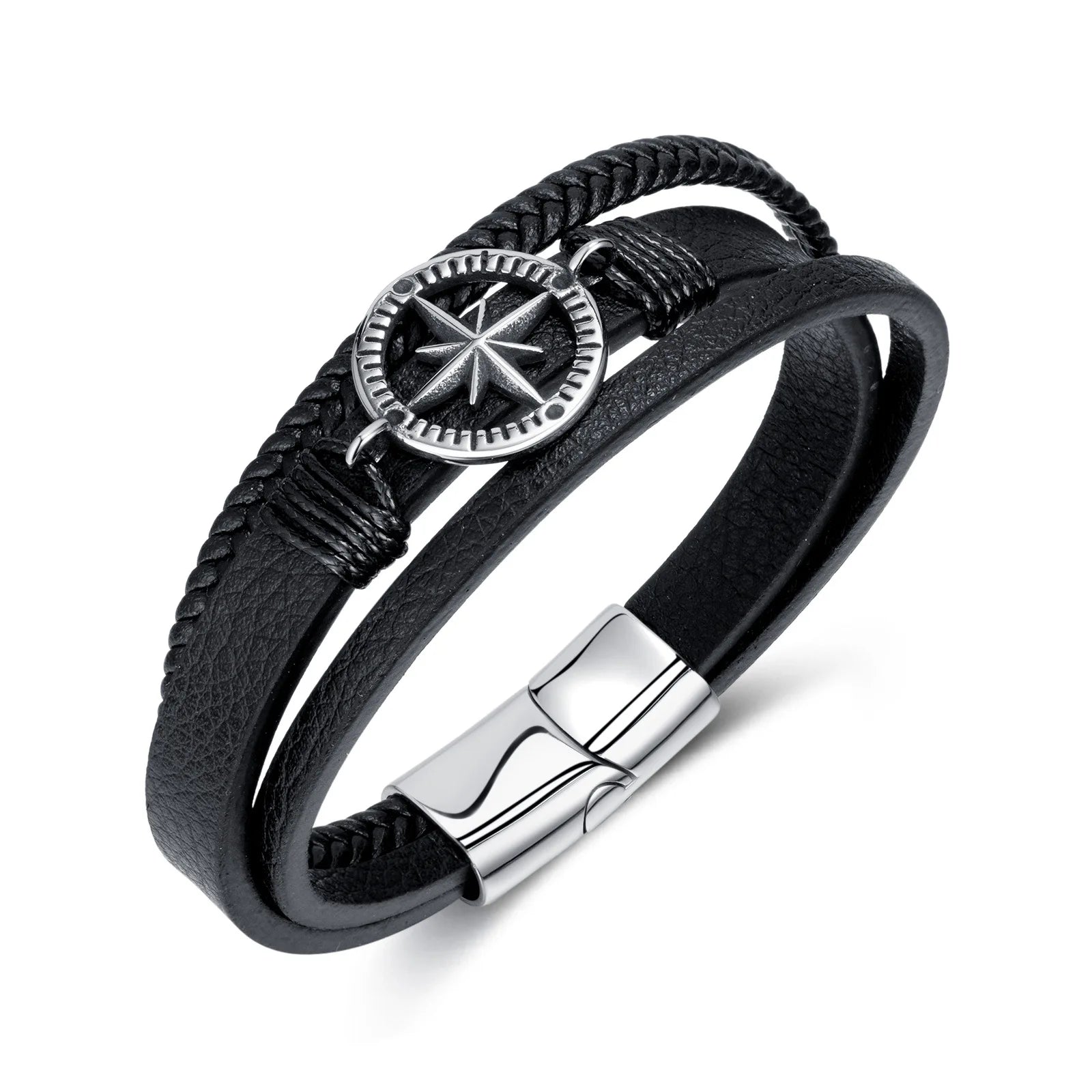 Wholesale Punk Jewelry Stocks Sale Stainless Steel Leather Bracelet for Men With Magnetic Clasp New Fashion Bracelet Bangle