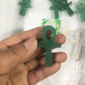 Wholesale Natural Stone Green Aventurine Ankh Cross Pendant Egyptian Key of Life Pendant&Necklace Jewelry Gift