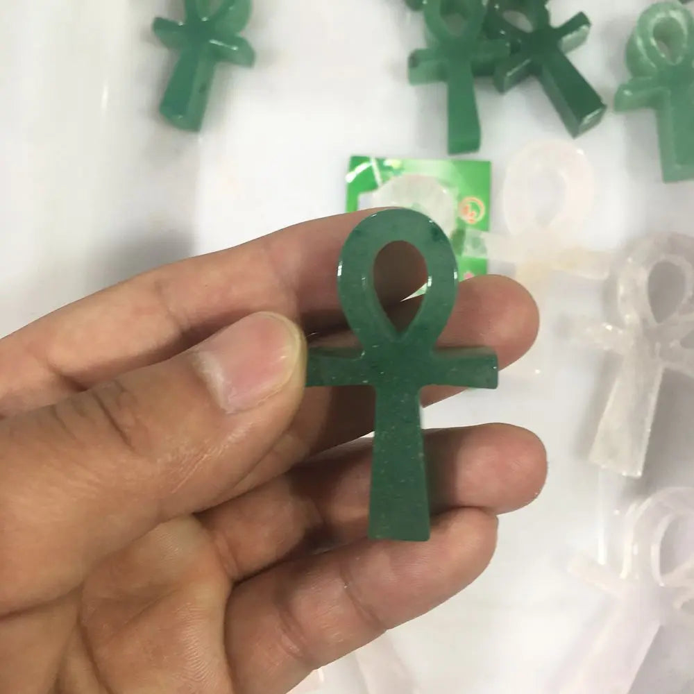 Wholesale Natural Stone Green Aventurine Ankh Cross Pendant Egyptian Key of Life Pendant&Necklace Jewelry Gift