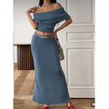 Summer Solid Color Knit Set Casual Holiday Short Knit Pullover Maxi Knit Skirt Set Knitted Two-pieces Set for Women