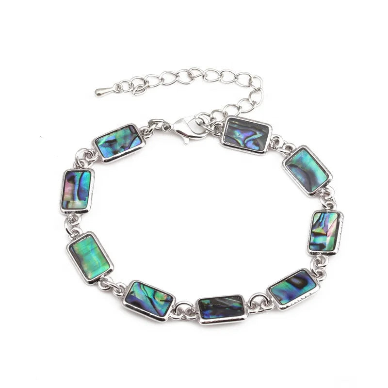 Unique Abalone Shell Bracelet Custom Jewelry Rectangle Shape Couple Bracelet for Women Men With Tail Chain