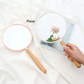 Zonyin Custom Logo Plastic Portable Small Handheld Mirror Round Double Sided Magnifying Cosmetic Mirror With Wooden Handle