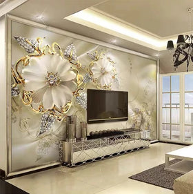 Custom modern Jewelry relief flower 3d 5d 8d wallpaper mural home TV wall decoration