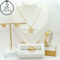 4 Piece Jewelry Pink Stainless Steel Stone Rhinestone Fashion Big Design Gold Plated Women Jewelry Girl Gift Sets