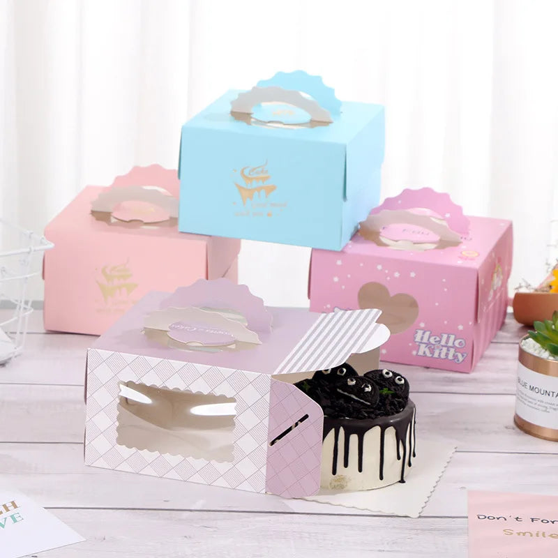 4 Inch Cartoon Cake Box Packing With Thickened Open Window Portable for Birthday Cake  Box