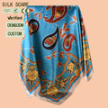 Ethnic Bohemian Floral Print Imitation Silk Square Scarf Vibrant Multicolor Satin Head Wrap for Women Custom Fashion Accessory