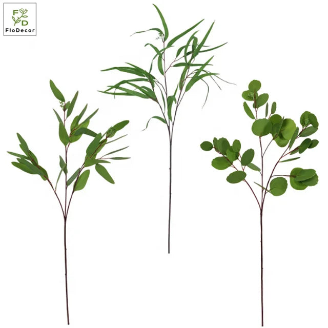 Hot Sale Artificial Round Real Touch Eucalyptus Leaves Branch Stem Greenery Plant for Wedding Party Table Decoration