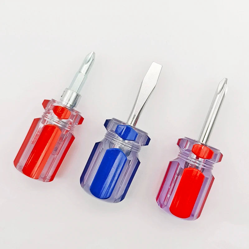 Cheap Gift Tools 2-in-1 Phillips Flat Slot Stubby Screwdriver with Short Handle Free Accessories for Product Installation Repair