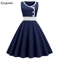 Summer Casual Dress Vintage Rockabilly 50's 60s Women Jurken Party Swing Vestidos Navy Red Pinup Audrey Hepburn Dresses