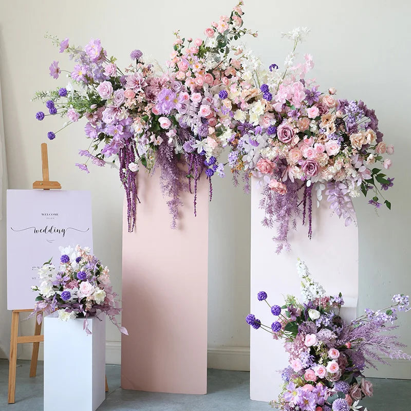 Factory Wholesale Elegant Purple Rose Hanging Floral Arrangement Luxury 100cm Wedding Stage Decor Event Aisle Floor Table MegaBDM