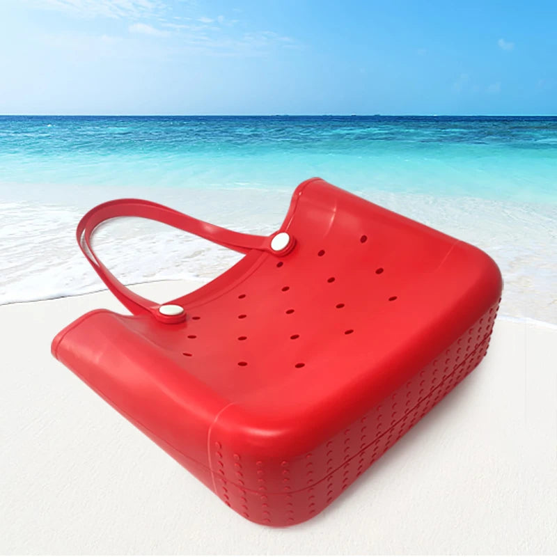 Silicone Tote Bag Red Women Shoulder Handbag Reusable Foldable Shopping Bag