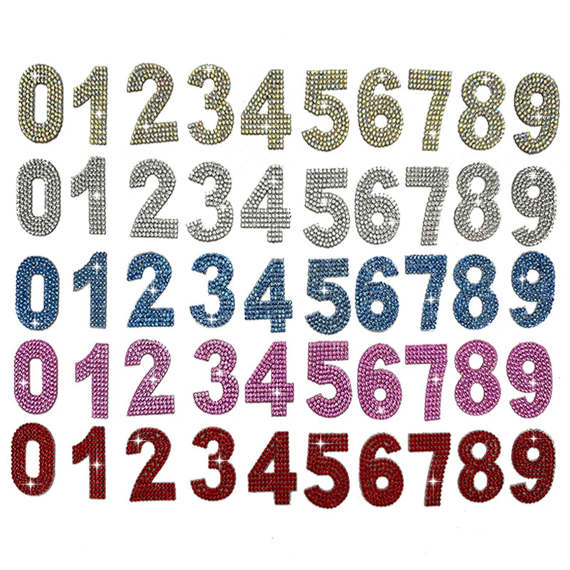 Customized 0-9 Number Crystal Rhinestone Adhesive Diamond Patches Luxury Motif Sheet for Personalized Design on Shoes and Bags