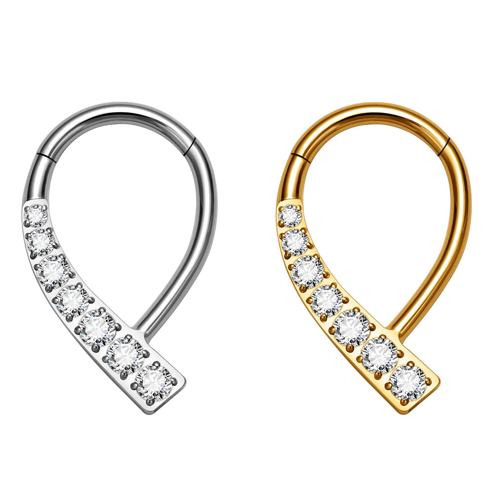 Wholesale ASTM F136 G23 Titanium Septum Hoop Nose Ring Segment Clicker CZ Chevron Paved Ear Tragus Helix Women Piercing Jewelry