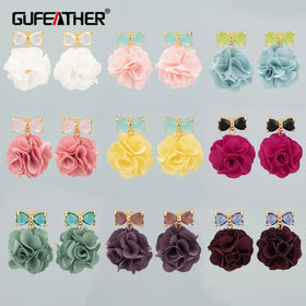 ME25 18K Gold Plated Copper Zircon Handmade DIY Flower Pendants Earring Making Jewelry Findings Components Nickel Free 6pcs/Lot