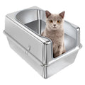 Paws Tails Stainless Steel Square Cat Litter Tray Large 25L Semi-enclosed Automatic Toilet Removable Cover Durable Easy Clean