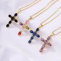Necklace Women Jewelry Brass CHain 18K Gold Plated Color Crystal Jesus Cross Pendant Necklace