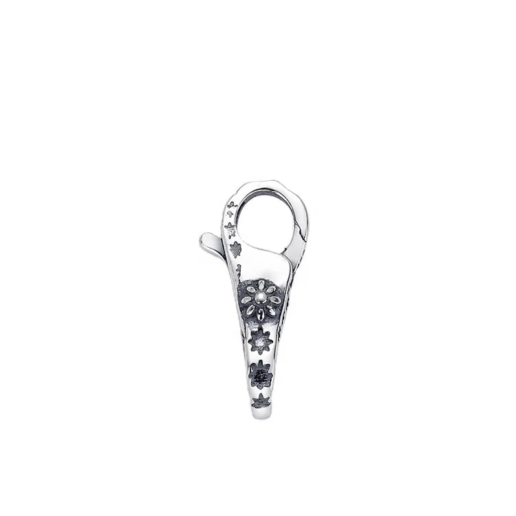 Trendy Oxidized 925 Sterling Silver Flower Shaped Necklace Double End Clasp Connector Lock for Bracelet